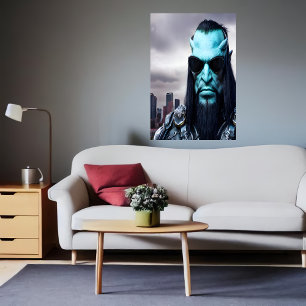 Porträtt av en blå utlänning med solglasögon AI Poster
