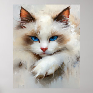 Porträtt av en charmig Ragdoll-katt med blå ögon Poster