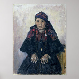 Porträtt av en Cossack-kvinna 1909 Poster