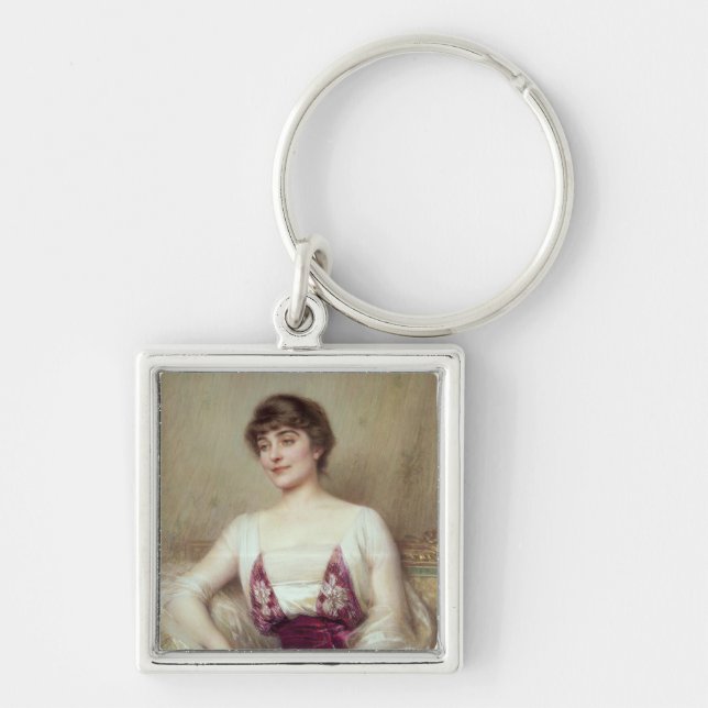 Porträtt av en Countess Fyrkantig Silverfärgad Nyckelring (Framsidan)
