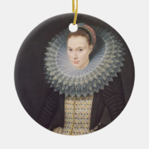 Porträtt av en dam, 1613 (olja på panel) julgransprydnad keramik