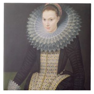 Porträtt av en dam, 1613 (olja på panel) kakelplatta
