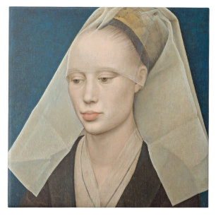 Porträtt av en dam, c.1460 (olja på panel) kakelplatta