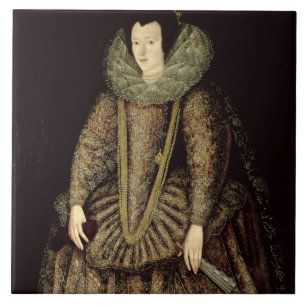 Porträtt av en dam i Elizabethan klänning Kakelplatta