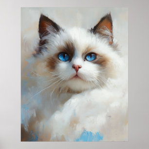 Porträtt av en elegant Ragdoll-katt med blå ögon Poster
