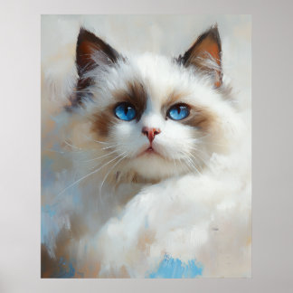 Porträtt av en elegant Ragdoll-katt med blå ögon Poster