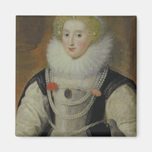 Porträtt av en Elizabethan dam med en papegoja Magnet