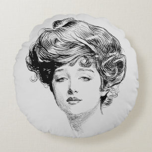 Porträtt av en Gibson Flicka, 1900 Rund Kudde