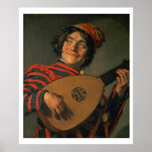 Porträtt av en gyckelmakare med en Lute (olja på Poster