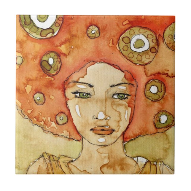 Porträtt av en härlig flicka kakelplatta (Framsidan)