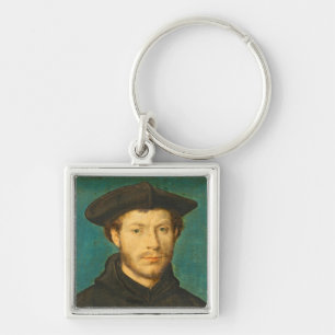 Porträtt av en man, C. 1536 - 40 (olja på valnö Fyrkantig Silverfärgad Nyckelring