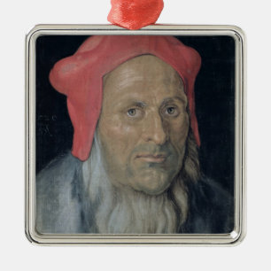 Porträtt av en skäggig man i en röd hatt, 1520 julgransprydnad metall
