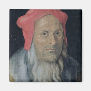 Porträtt av en skäggig man i en röd hatt, 1520 magnet