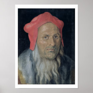 Porträtt av en skäggig man i en röd hatt, 1520 poster