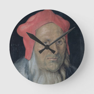 Porträtt av en skäggig man i en röd hatt, 1520 rund klocka