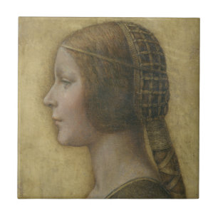 Porträtt av en ung fästmö av Leonardo Da Vinci Kakelplatta