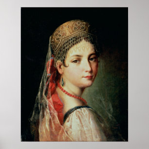 Porträtt av en ung flicka i Sarafan och Poster