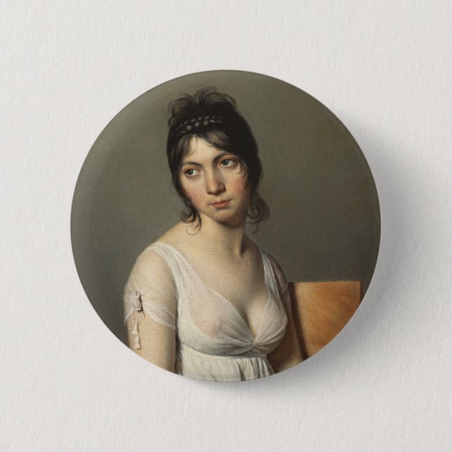 Porträtt av en ung kvinna i vitt knapp (Framsida)