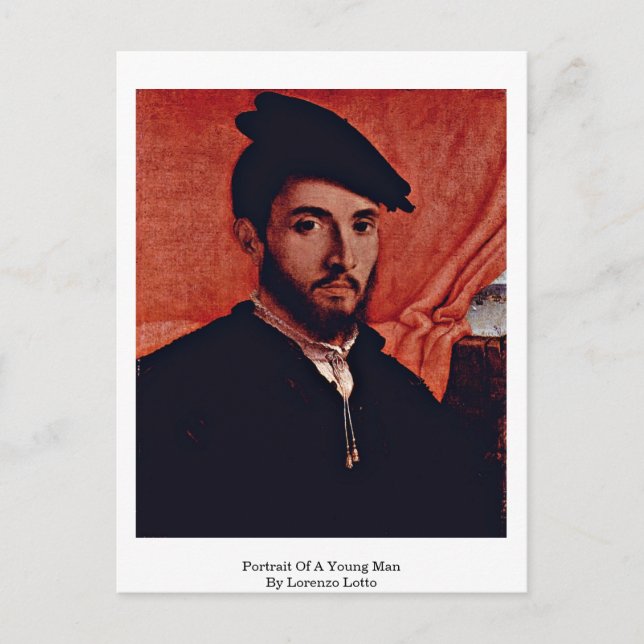 Porträtt av en ung man av Lorenzo Lotto Vykort (Framsida)