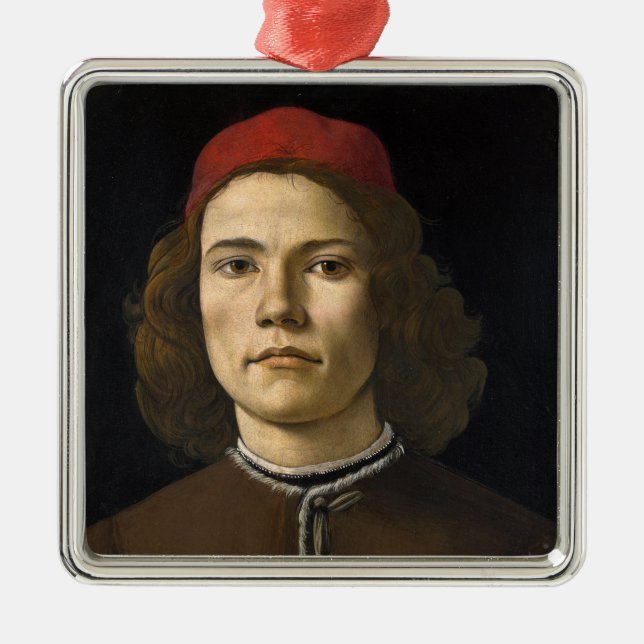 Porträtt av en ung man (av Sandro Botticelli) Julgransprydnad Metall (Framsidan)