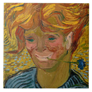 Porträtt av en ung man med Cornblomma, Van Gogh Kakelplatta