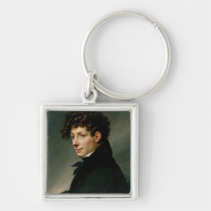 Porträtt av en ung man som en jägare, 1811 fyrkantig silverfärgad nyckelring