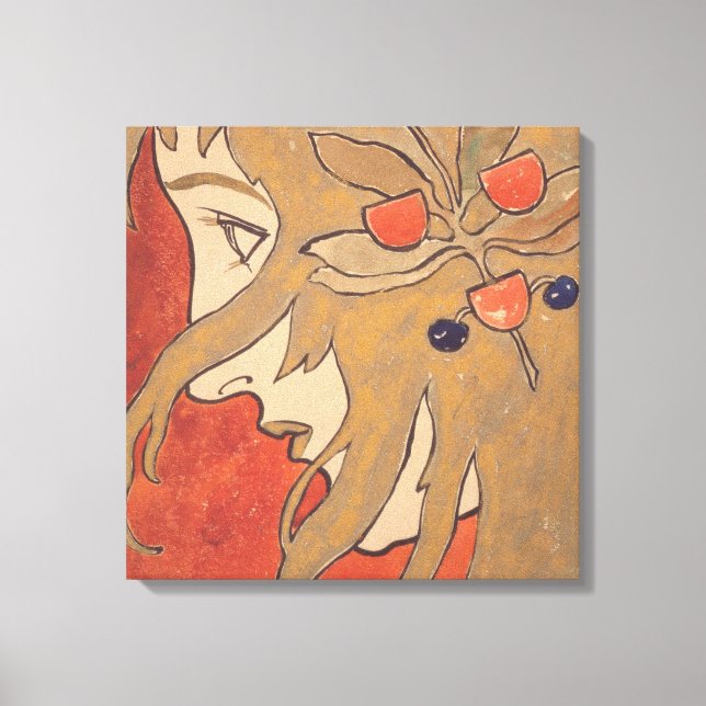 Porträtt av en vacker flicka i Röda (Art nouveau) Canvastryck (Framsida)