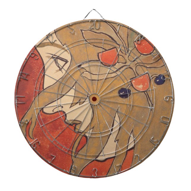 Porträtt av en vacker flicka i Röda (Art nouveau) Darttavla (Framsidan)