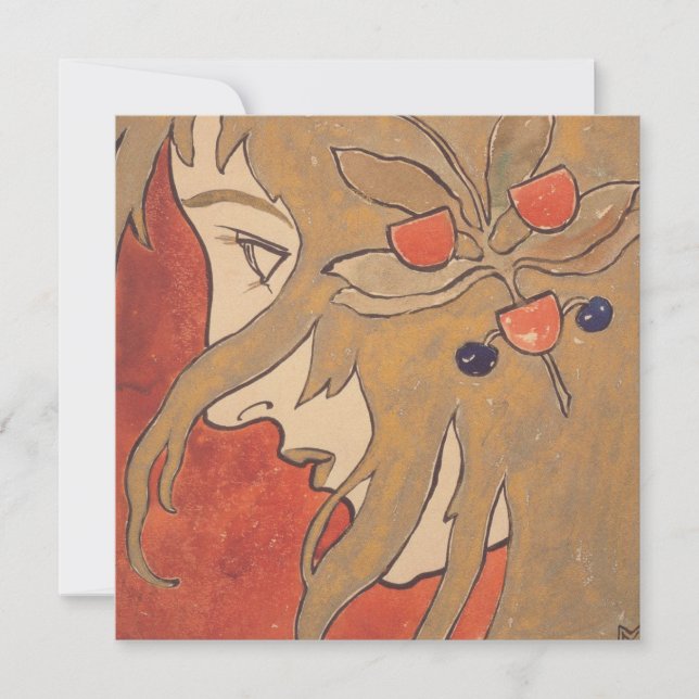 Porträtt av en vacker flicka i Röda (Art nouveau) Kort (Framsida)