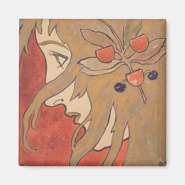 Porträtt av en vacker flicka i Röda (Art nouveau) Magnet (Framsidan)