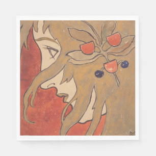 Porträtt av en vacker flicka i Röda (Art nouveau) Pappersservett