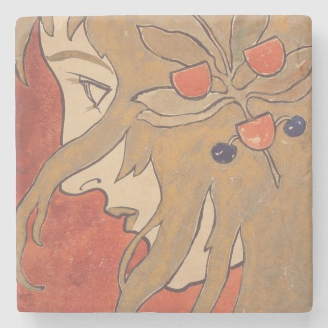 Porträtt av en vacker flicka i Röda (Art nouveau) Stenunderlägg (Framsidan)