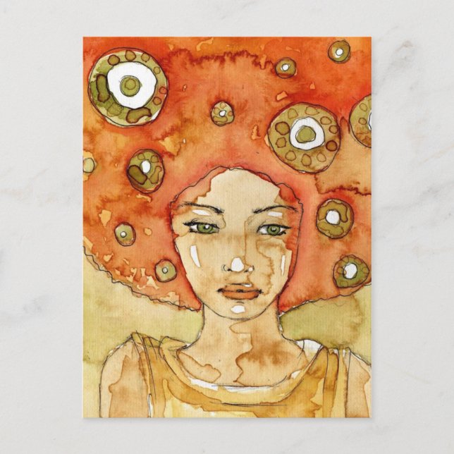 Porträtt av en vacker flicka vykort (Framsida)