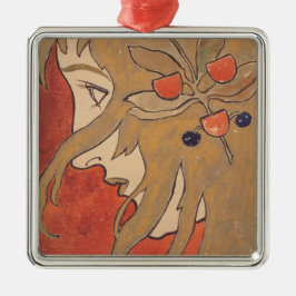 Porträtt av en vacker kvinna i Röda (Art nouveau) Julgransprydnad Metall