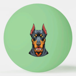 Porträtt av ett Dobermann-hundhuvud framifrån Pingisboll