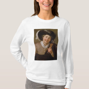 Porträtt av ett maninnehav per vinexponeringsglas tee shirt