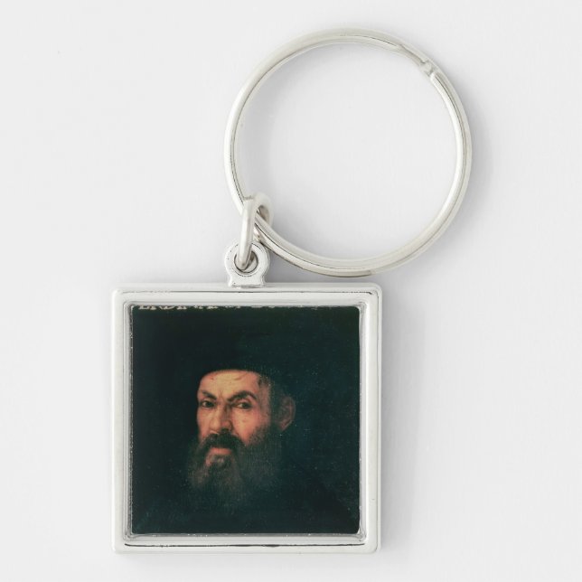 Porträtt av Ferdinand Magellan Fyrkantig Silverfärgad Nyckelring (Framsidan)