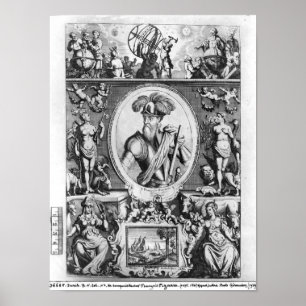 Porträtt av Francisco Pizarro med allegorical Poster