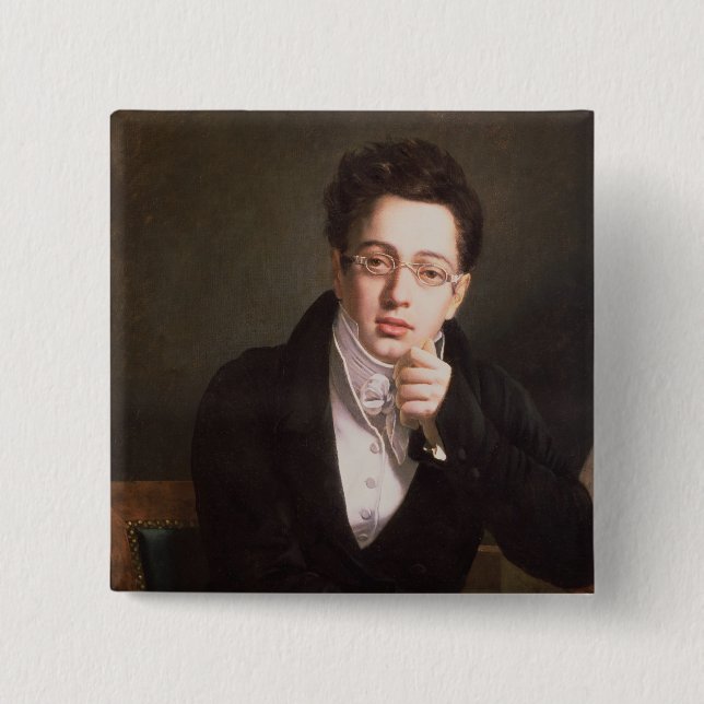 Porträtt av Franz Schubert, österrikisk kompositör Knapp (Framsida)