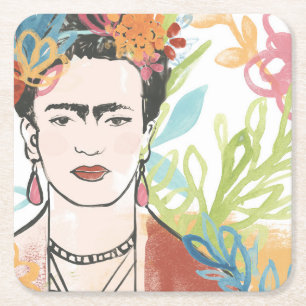 Porträtt av Frida Kahlo Underlägg Papper Kvadrat