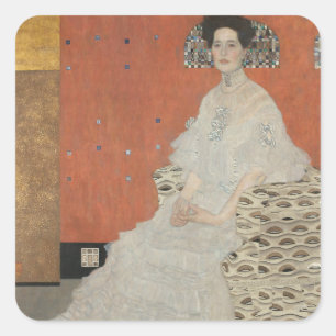 Porträtt av Fritza Riedler av Gustav Klimt Fyrkantigt Klistermärke