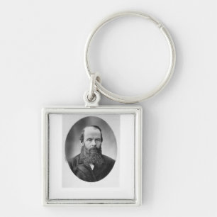 Porträtt av Fyodor Mikhailovich Dostoyevsky Fyrkantig Silverfärgad Nyckelring