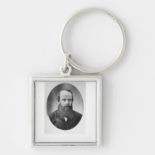 Porträtt av Fyodor Mikhailovich Dostoyevsky Fyrkantig Silverfärgad Nyckelring (Framsidan)