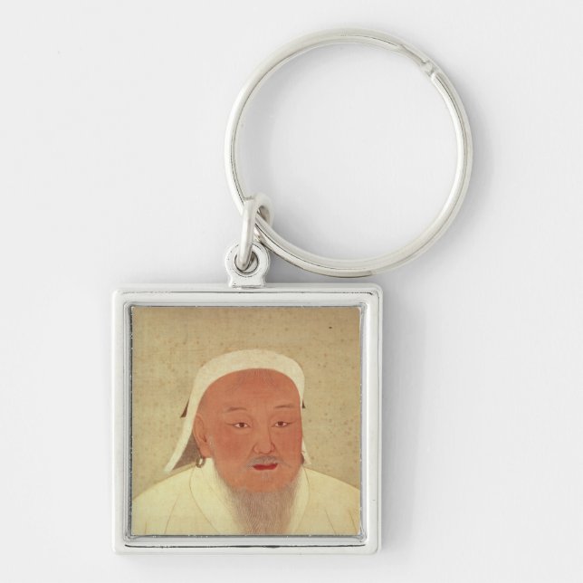Porträtt av Genghis Khan, Mongol Khan Fyrkantig Silverfärgad Nyckelring (Framsidan)