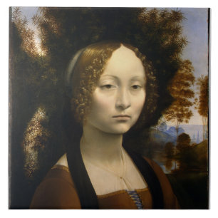 Porträtt av Ginevra de Benci av Leonardo da Vinci Kakelplatta