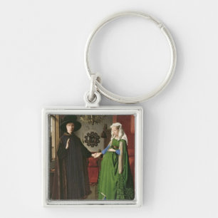 Porträtt av Giovanni Arnolfini Fyrkantig Silverfärgad Nyckelring