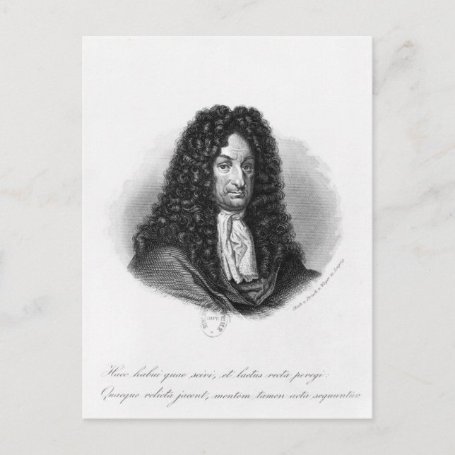 Porträtt av Gottfried Wilhelm Baron de Leibniz Vykort (Framsida)