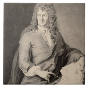 Porträtt av Grinling Gibbons (1648-1721) (w/c på Kakelplatta
