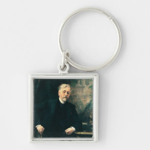 Porträtt av Gustave Eiffel 1905 Fyrkantig Silverfärgad Nyckelring