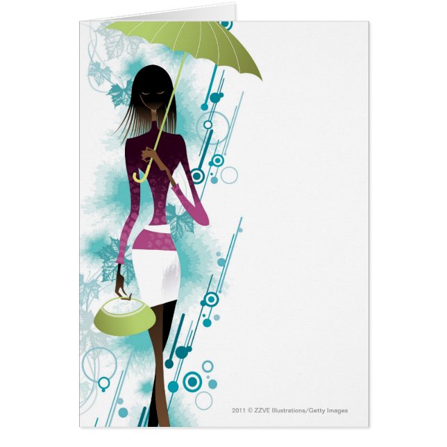 Porträtt av handväskan och paraplyet för ung hälsningskort (Framsidan)